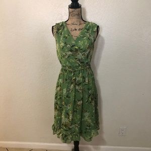 Green Floral Dress With Belt Size 4
